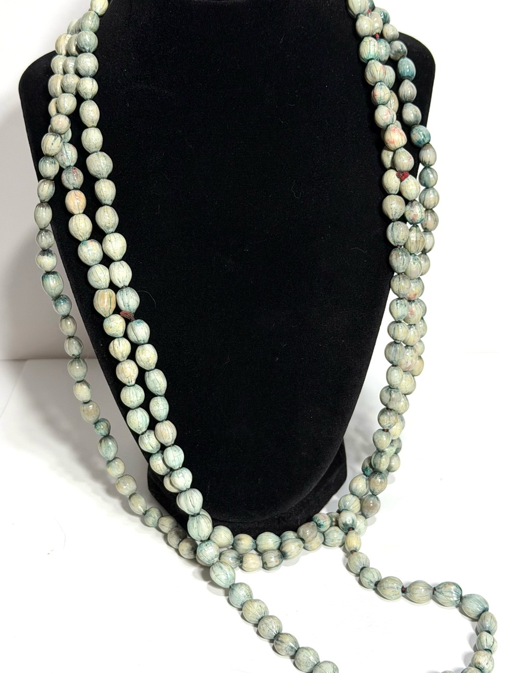 Extra Long Jobs Tears Necklace Organic Native American Dyed Blue Green 90 inch